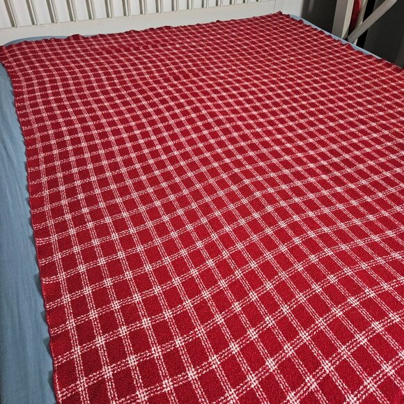 Cashmere Blend Blanket Spread Throw Red White Plaid Stadium Picnic Camp 85"x55" - Picture 6 of 8